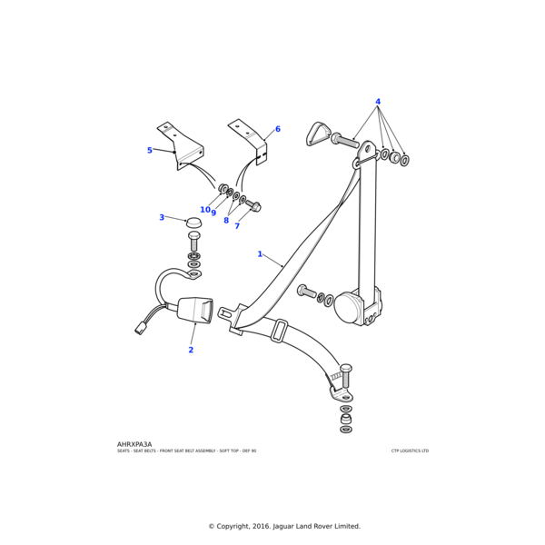 Land Rover Sicherheitsgurt, langes Ende vorn, aktiv