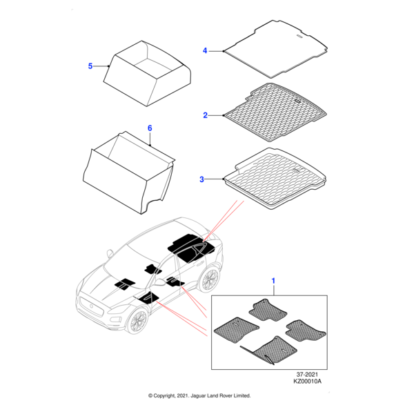 J9C21687 - Jaguar Antimicrobial Rubber Mats - RHD, Automatic, 21MY onwards